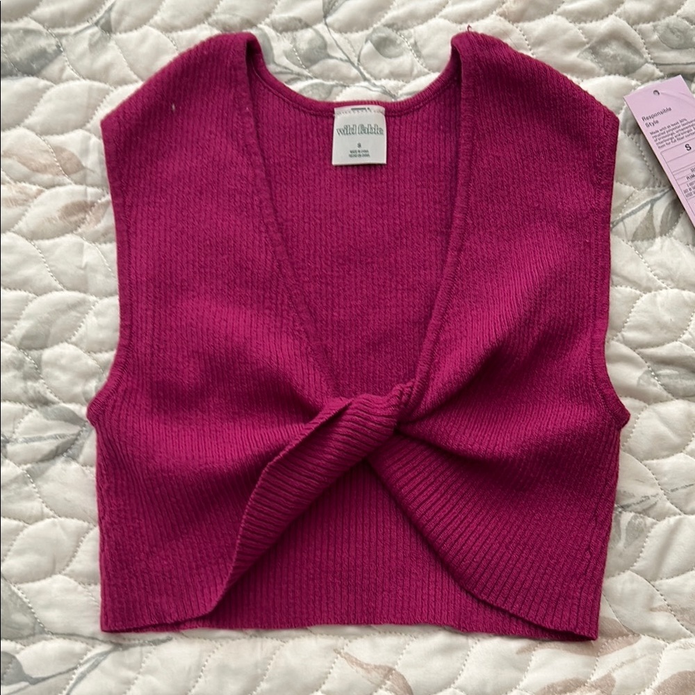 Wild Fable Pink Ribbed Tie Front Tank Top